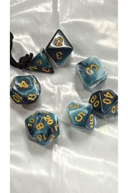 DND Frp Zar Seti 7li Set Dnd Zarı Dungeons And Dragons Masaüstü Oyun Zarı mavı mermer desen