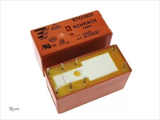 RT424024, 24VDC 8A DPDT (2 Form C) Schrack Röle E509X
