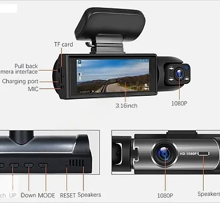 Çift Kameralı Araç Içi Kamera 1080P Full Hd, Gecegörüşlü Q234A