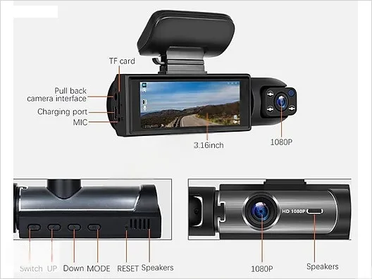 Çift Kameralı Araç Içi Kamera 1080P Full Hd, Gecegörüşlü Q234A